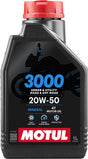 Motul 3000 4T Motorenöl 20W50 in 1-Liter-Flasche, geeignet für 4-Takt-Motoren, klare Flüssigkeit im Behälter sichtbar