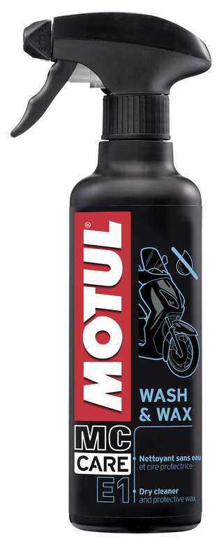 MOTUL E1 Wash & Wax Trockenreiniger Spray, 400ml, Reinigungsspray für Autos mit Trockenwachs-Formel, flacher 800ml Flasche