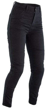 Schwarze RST verstärkte Damen-Motorradjeans aus Textil, enganliegende Hosen-Jeans mit Schutzverstärkungen.