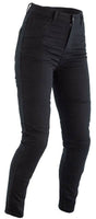 Schwarze RST verstärkte Damen-Motorradjeans aus Textil, enganliegende Hosen-Jeans mit Schutzverstärkungen.