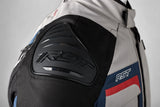 RST Pro Series Adventure-X Damenjacke, silber-blau-rot, langlebige Textiljacke für Abenteuer und Outdoor-Aktivitäten.