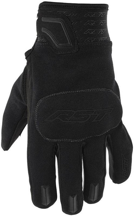 Schwarze RST Rider Motorradhandschuhe aus mattem Material mit Schutzpolster für sicheren Fahrkomfort.