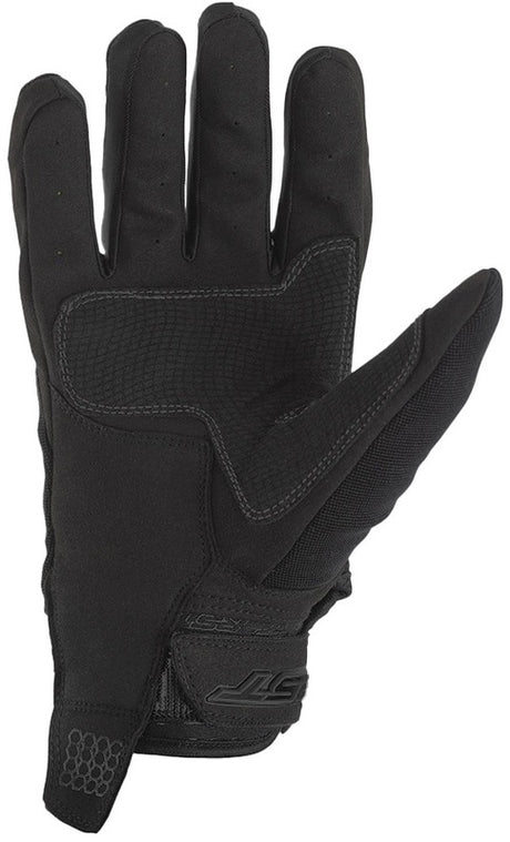 RST Rider Motorradhandschuhe in mattem Schwarz, robuste Handschuhe für Motorradfahrer, zeigen das Design und Material im Bild