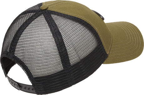OAKLEY Trucker Ellipse Hut in Armygrün, Freizeitbekleidung, blick auf die Vorderseite mit Mesh-Panel und gebrandetem Schild