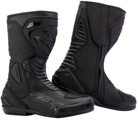 Schwarz schwarzer RST S-1 wasserdichter Motorradstiefel, Touring-Stiefel mit robustem Design, für sicheren Motorradschutz.