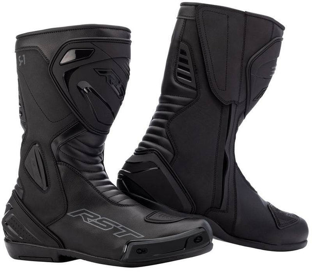 Schwarz schwarzer RST S-1 wasserdichter Motorradstiefel, Touring-Stiefel mit robustem Design, für sicheren Motorradschutz.