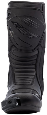 Schwarze RST S-1 wasserdichte Motorradstiefel für Touren, robustes Leder, sichere Schnürung und rutschfeste Sohle.