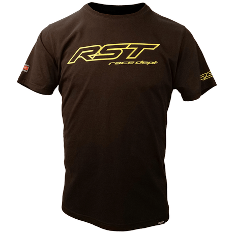 Helles neon gelbes RST Race Dept Logo T-Shirt aus Freizeitbekleidung, mit sichtbarem Logo auf der Brust.