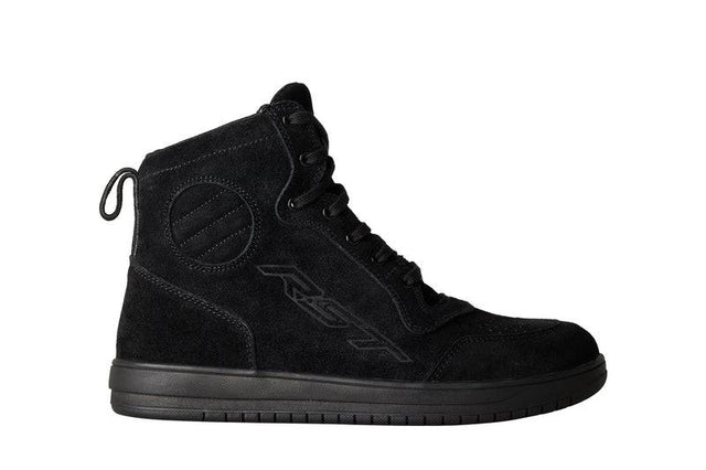 RST Damen Hoch-Top Schuhe aus schwarzem Wildleder mit robusten Schnürsenkeln und trendigem Design.