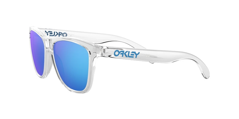 OAKLEY Frogskins Sonnenbrille mit Prizm Sapphire Gläsern und klarem Gestell, stilvolle Sonnenbrille für Sonnenschutz