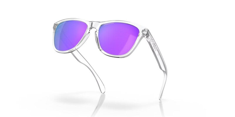 OAKLEY Frogskins Sonnenbrille mit poliertem klaren Rahmen und Prizm Violette Gläser, modisches Sonnenbrillen-Design