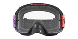 OAKLEY O Frame 2.0 Pro MX-Brille in Schwarz mit Splatter-Design und klarer Linse für Motocross-Sport.