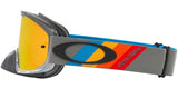 OAKLEY O Frame 2.0 Pro MX-Brille mit grauen Streifen und Fire Iridium Linse für Motocross- und Offroad-Fahrer.