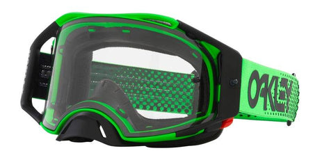 OAKLEY Airbrake MX-Brille in Grün mit klaren Gläsern für Motocross, robustes Design und breite Sicht.
