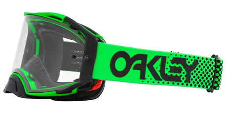 OAKLEY Airbrake MX-Brille in Grün mit klarem Glas für motocross, robustes Design und breite Sicht.