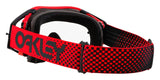 OAKLEY Airbrake MX-Brille mit rotem Rahmen und klarem Glas für Motocross, stabiler Schutz und optimaler Sicht.