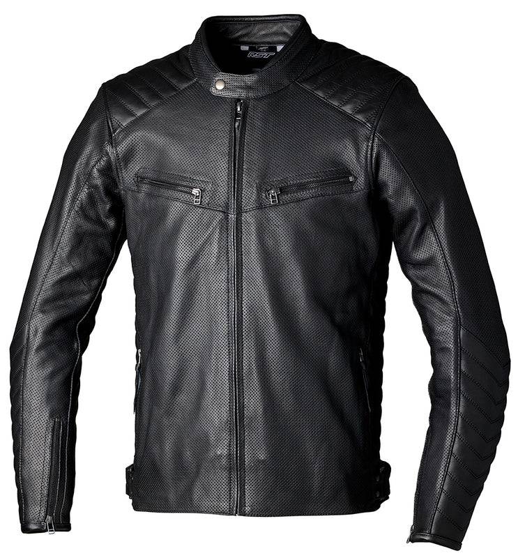 Schwarze RST Roadster Air CE Lederjacke für Herren, klassische Jacke mit Air-Design, sichtbar auf dem Produktbild.