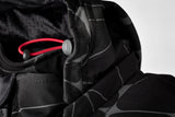 Schwarze und graue RST Havoc CE Textil-Motorradjacke für Herren, urbanes Design, mit Schutzprotektoren sichtbar.