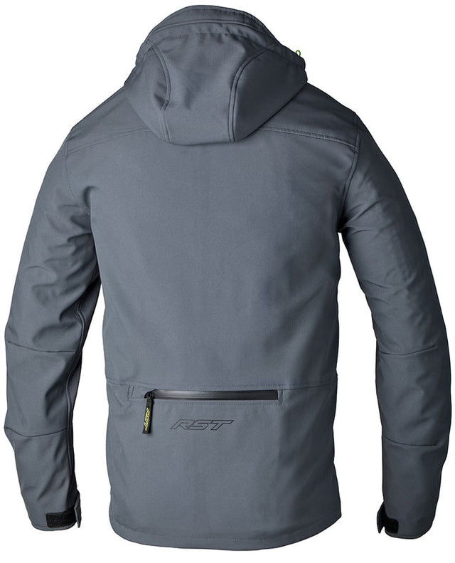 Graue RST Havoc CE Textil-Motorradjacke für Herren, urbanes Design, sichtbare Reißverschlüsse und Schutzmaterialien.