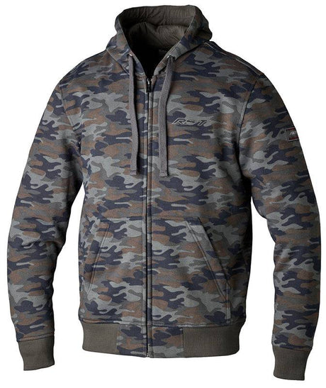 Grauer RST Urban CE Kapuzenpulli mit Camouflage-Muster, urbaner Jackenstil, auf weißem Hintergrund.