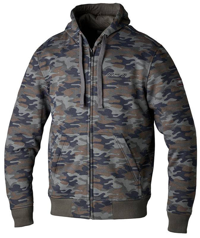 Grauer RST Urban CE Kapuzenpulli mit Camouflage-Muster, urbaner Jackenstil, auf weißem Hintergrund.