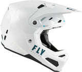 Motocrosshelm FLY RACING Formula S Carbon in Weiß, robuste und leichte Schutzbekleidung für Offroad-Fahrer.