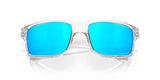 OAKLEY Gibston Sonnenbrille mit Prizm Sapphire Gläsern, stilvolle Brille mit schwarzen Rahmen und blauen Gläsern, Nahaufnahme