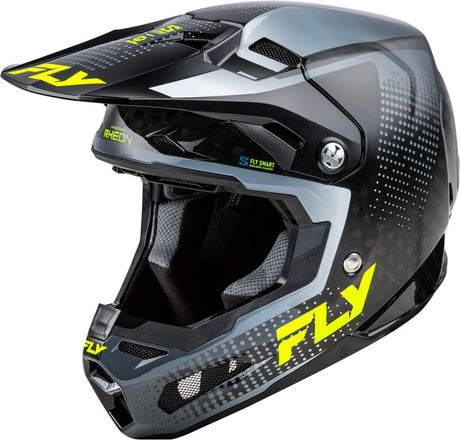 Fly Racing Formula S Carbon Protocol Motocrosshelm in Schwarz mit Carbongrau-Vis, leichter Schutzhelm für Offroad-Fahren