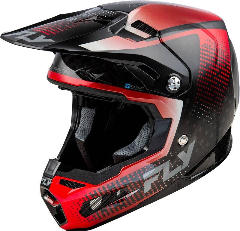 Motocrosshelm FLY RACING Formula S Carbon Protocol in Schwarz mit roten Carbon-Details, leichter Helm für Offroad und Motocross.