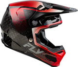 Motocrosshelm Fly Racing Formula S Carbon Protocol in Schwarz mit roten Carbonakzenten, leichter Helm für Offroad-Fahrer.