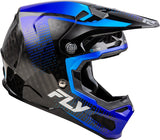 Motocrosshelm FLY RACING Formula S Carbon Protocol in Schwarz und Blau mit karbonfaseroptik, starker Schutz und aerodynamisches Design