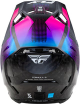 Fly Racing Formula S Carbon Protocol Motocrosshelm in Schwarz mit pinken Akzenten, leichter Helm mit Carbonfaser-Design.