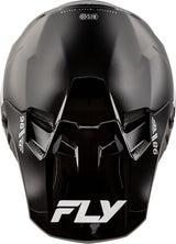 Motocrosshelm FLY RACING Formula CC Objective in Schwarz-Weiß, mit visier und Belüftungsöffnungen auf weißem Hintergrund.