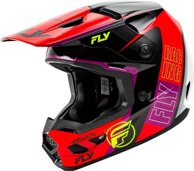 Motocrosshelm FLY RACING Kinetic Rally in Rot, Schwarz und Weiss mit visier und Belüftungen, sportliches Design