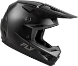 Fly Racing Kinetic Solid Jugend Motocrosshelm in mattschwarz, mit aerodynamischem Design und verstellbarem Visier