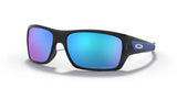 OAKLEY Turbine Sonnenbrille mit Prizm Sapphire Gläsern, stilvolle Brille mit schwarzem Rahmen und blauen Gläsern, Nahaufnahme