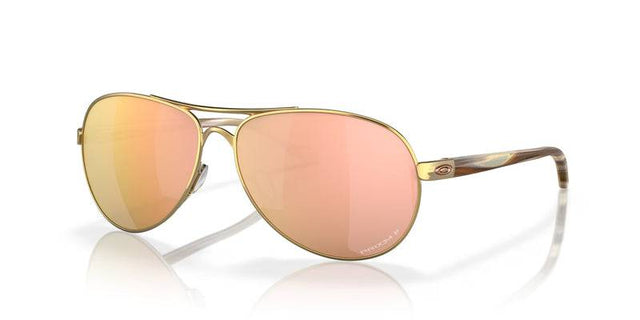OAKLEY Feedback Sonnenbrille mit poliertem Goldrahmen und Prizm rose gold polarisierten Gläsern, modisches Design