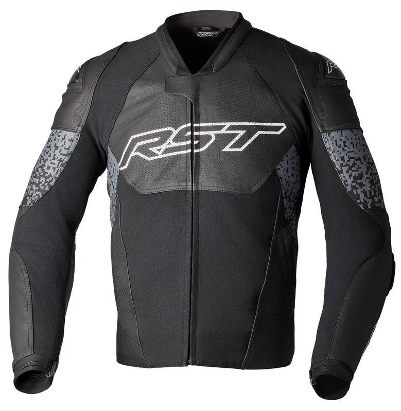 Schwarz-graue RST Pro Series Supersport-K Lederjacke für Adventure, mit robustem Leder und sportlichem Design.