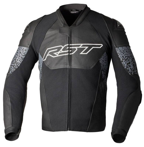 Schwarz-graue RST Pro Series Supersport-K Lederjacke für Adventure, mit robustem Leder und sportlichem Design.