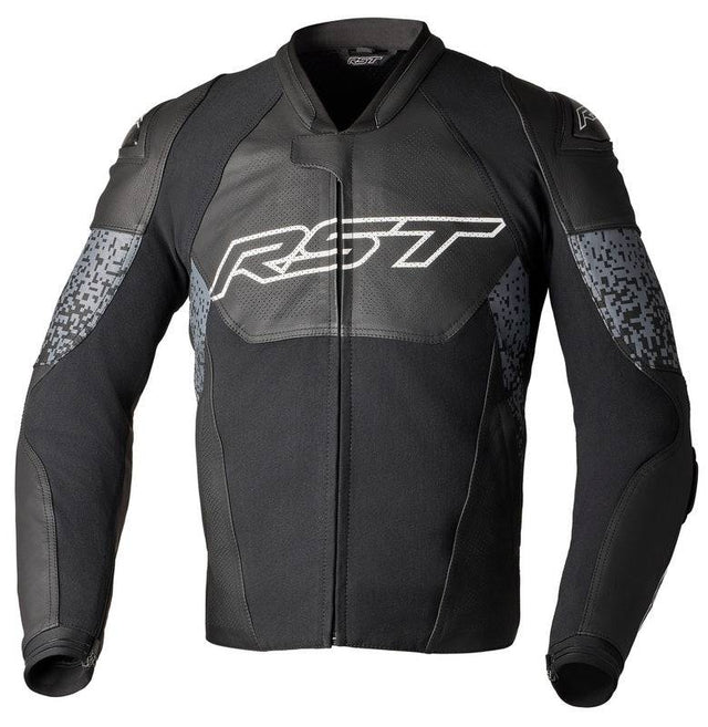 Schwarz-graue RST Pro Series Supersport-K Lederjacke für Adventure, mit robustem Leder und sportlichem Design.
