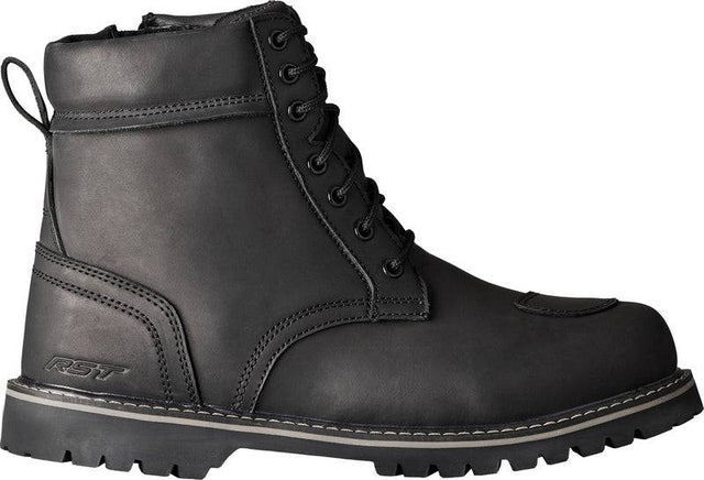 Schwarze RST Roadster 3 CE Lederstiefel für Motorradschuhe, klassische, robuste Schuhe mit Lederoptik.