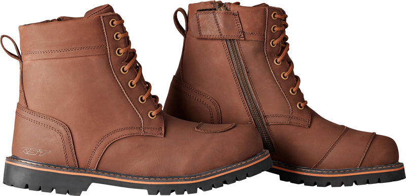 Braune RST Roadster 3 CE Lederstiefel, klassische Schuhe mit robustem Design und bequemer Passform, seitliche Schnallen und Profilsohle.