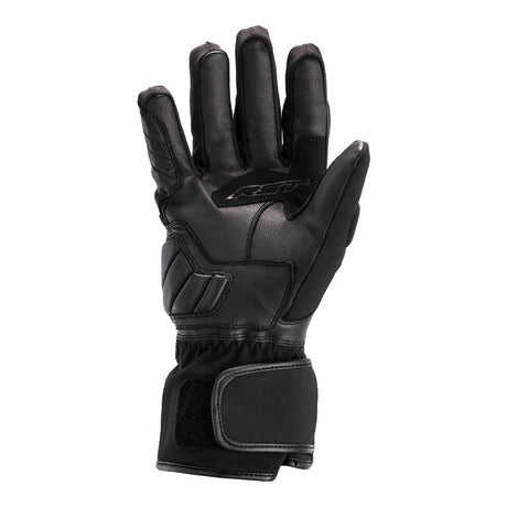 Schwarze RST Axiom wasserdichte Damen-Motorradhandschuhe aus Leder mit Protektoren und strapazierfähigem Material.
