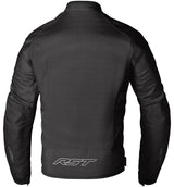 Schwarze RST Spectre Air CE Textil-Motorradjacke, touring, mit Belüftung und Schutz, auf einem Motorrad getragen.