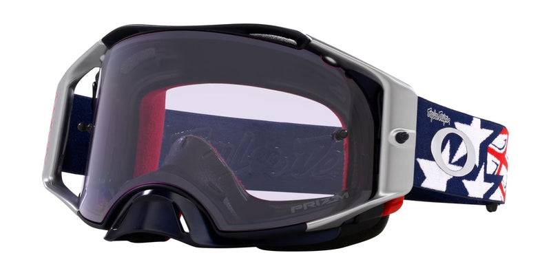 OAKLEY Airbrake MX-Brille mit TLD RWB Stars Prizm Linse für Low-Light-Motocross, schwarzes Rahmen-Design, klare Sicht