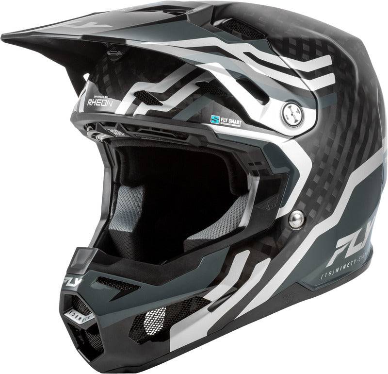 Motorradhelm von FLY RACING, Formula S Carbon Byte, schwarz mit karbongrauen Akzenten, leichter Motocrosshelm mit Visier