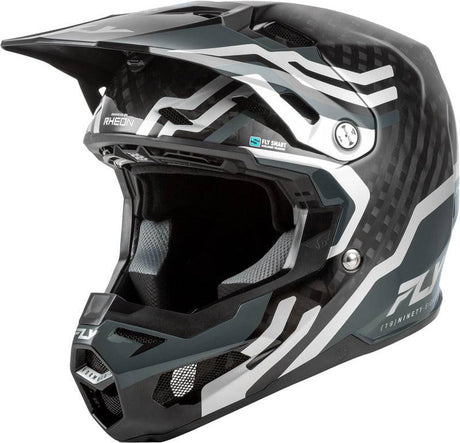 Motorradhelm von FLY RACING, Formula S Carbon Byte, schwarz mit karbongrauen Akzenten, leichter Motocrosshelm mit Visier