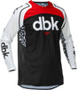 Fly Racing Evolution Dst Dbk Sonderedition MX-Jersey in Schwarz, Weiß und Rot, mit sportlichem Design und atmungsaktivem Material.