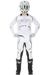 Fly Racing Evolution DST Flash L E MX-Jersey in Weiß und Silber, atmungsaktives Motocross-Trikot mit stylischem Design.