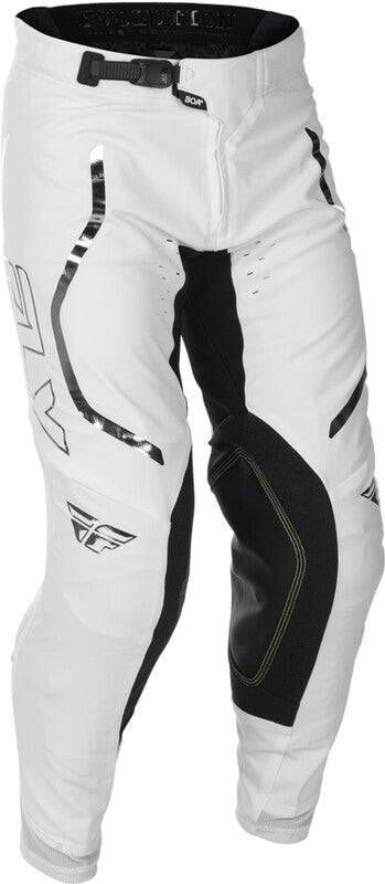 Fly Racing Evolution DST Flash L E MX-Hose in Weiß und Silber, strapazierfähige Offroad-Motorradhose mit Mesh-Einsätzen.